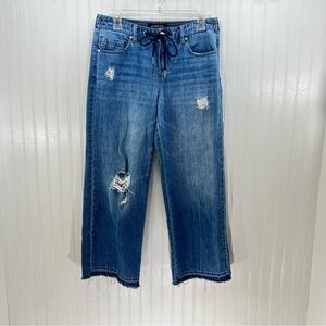Liverpool LA Glacier Crop Distressed Jeans Size 4 Elastic Waist Drawstring